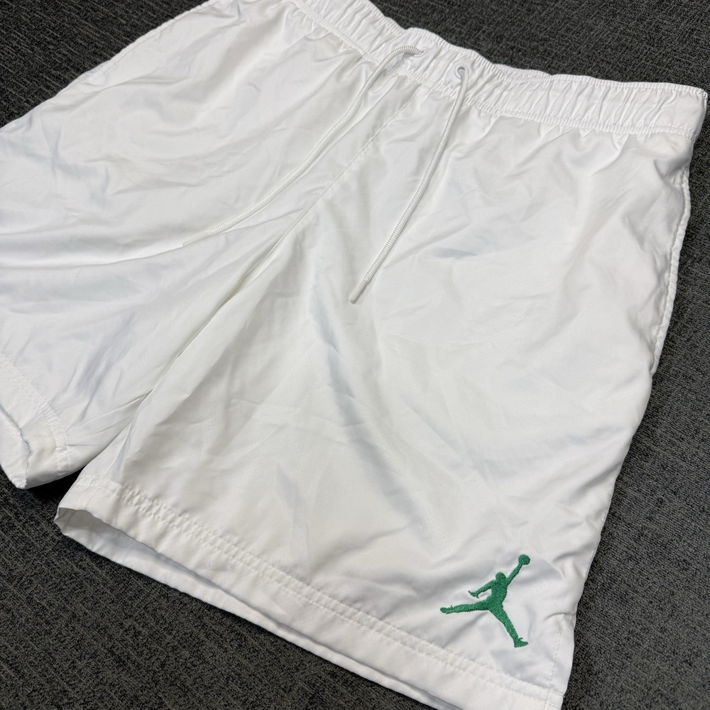 Jordan Swim Trunks Men's Large White Green Board Shorts Drawstring Jumpan